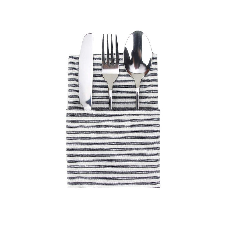 INFEI Plain Striped Cotton Linen Blended Dinner Cloth Napkins - Set of 12 (40 x 30 cm) - for Events & Home Use (Black) - Image 3